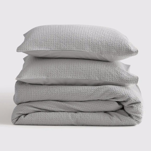 NWT Quince King Luxe Waffle Duvet Cover Set With 2 Shams in Light Grey - Picture 1 of 7
